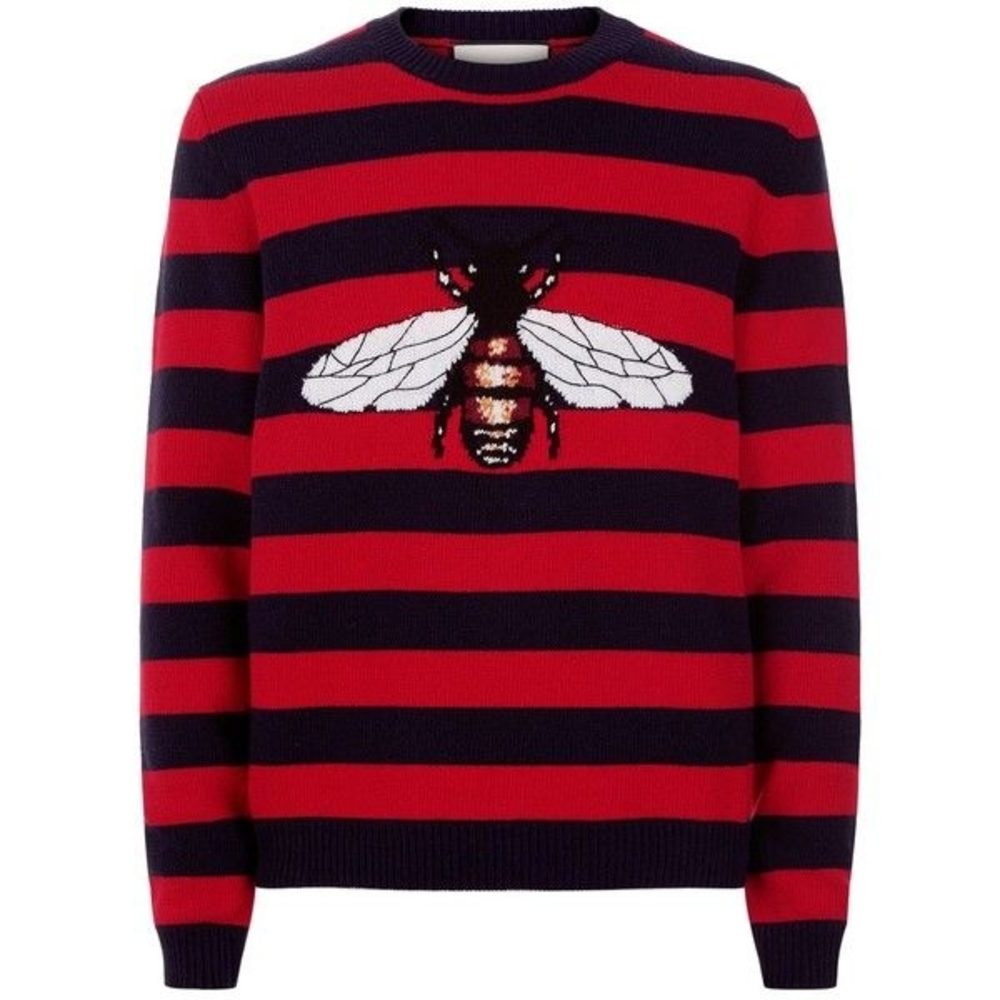 Gucci Striped Red and Navy Sweater with Bee Design Size MEDIUM Great Conditon